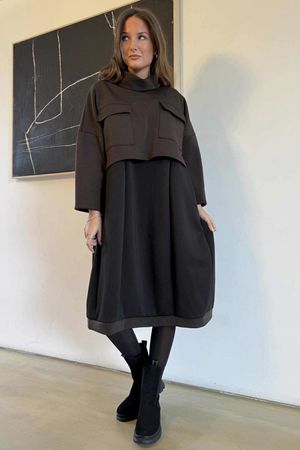 Elva Double Layer Dress Brown Black